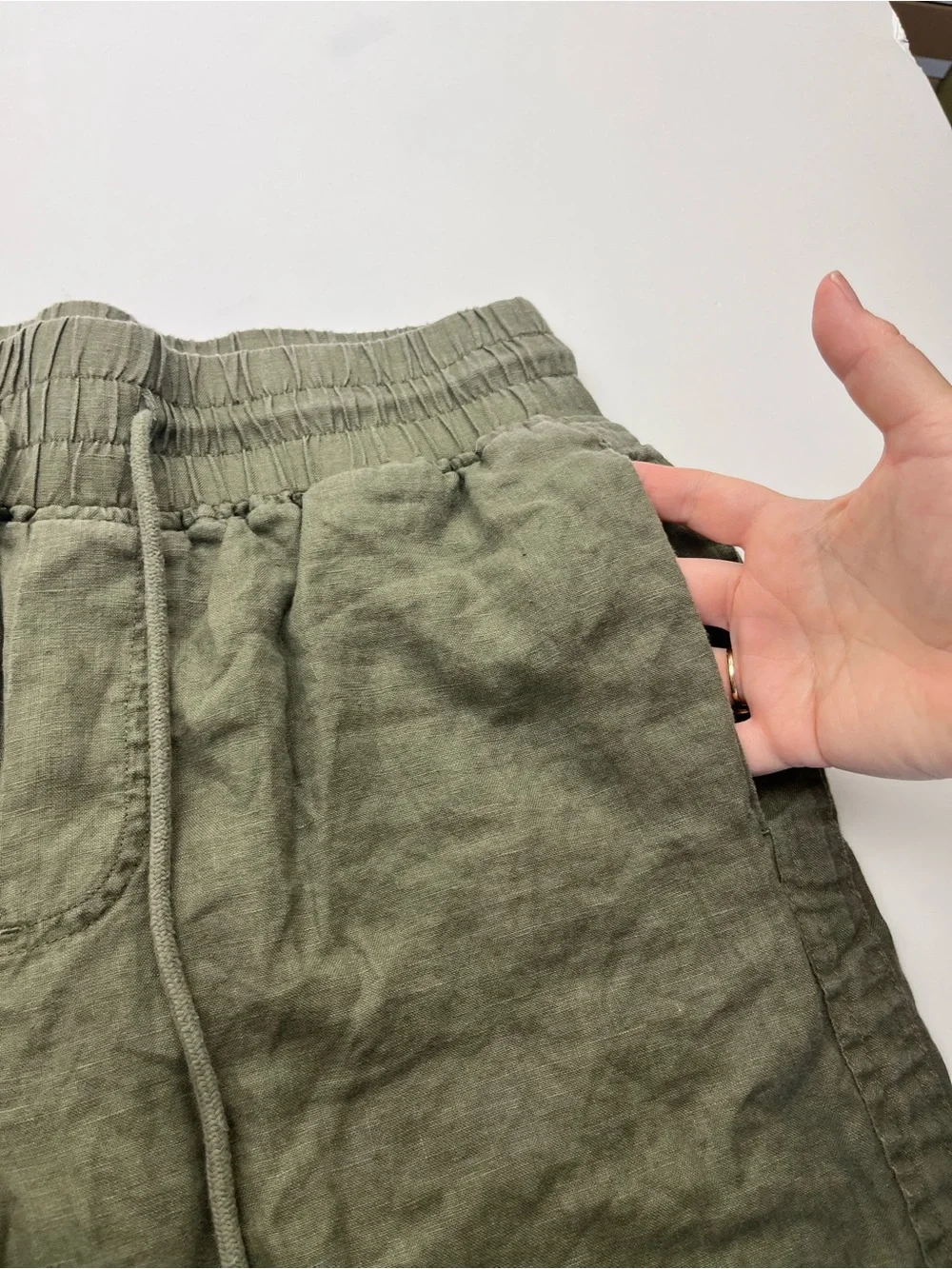 Quince 100% European Linen Wide Leg Pants Bayberry Green Womens Small Pull-on
